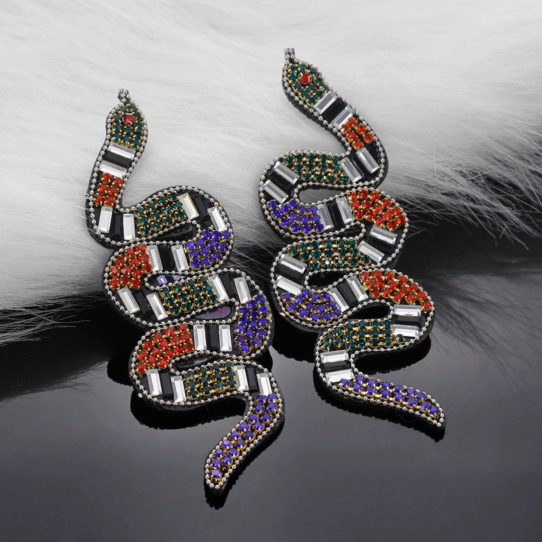 A Pair Embroidery Beaded Snake Sequined Applique Patch,rhinestone ...