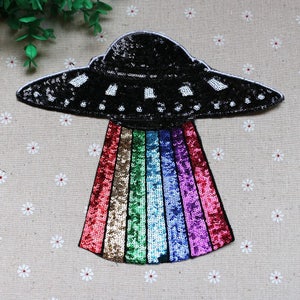 UFO Sequined Applique Patch,Paillette Patch,Sequins UFO Patch Supplies for Coat,T-Shirt,Costume Decorative Appliques Patches
