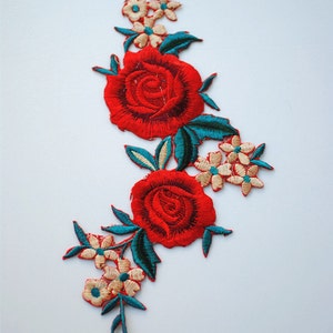 Red Embroidered Flower Applique Patch,Vintage Floral Patch for Clothing or Dress Decorations