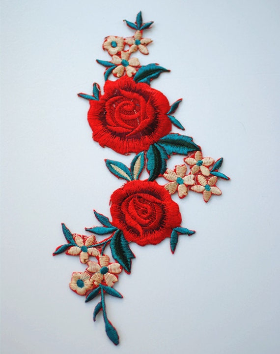 Red Embroidered Flower Applique Patch,vintage Floral Patch for Clothing or  Dress Decorations 