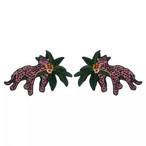 Ett par broderade leopardapplikationslappar, vintage leopardhuvudlappar för kläder eller jeansdekoration broderiapplikationer lappar