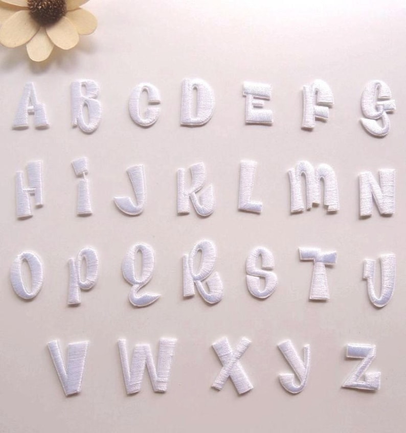 White Embroidered iron on Letter Applique PatchIron On Name Etsy