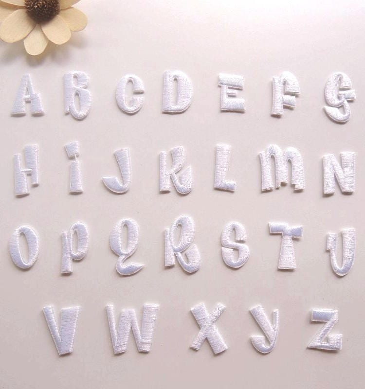 White Embroidered iron on Letter Applique Patch,Iron On Name Letters …