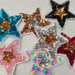 7 Pieces Colorful Stars Iron on Sequined Applique Patch,Sequins Star Patch Supplies for Coat,T-Shirt,Costume Decorative Appliques Patches