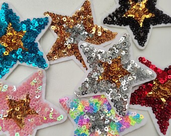 7 stuks kleurrijke sterren opstrijkbare lovertjes appliqué, pailletten ster patch benodigdheden voor jas, T-shirt, kostuum decoratieve applicaties patches