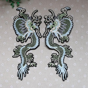One pair of Delicate Embroidered Dragon Applique Patch,Vintage Dragon Patch for Coat or Jeans,Decorative Embroidery Appliques