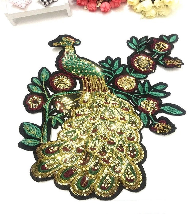 Large Peacock Sequined Applique Patchpaillette Patchsequins Etsy