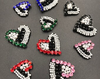 2 Pieces Heart Embroidery Beaded Applique Patch,Rhinestone Heart Patch Supplies for Coat,T-Shirt,Costume Decorative Applique Patch