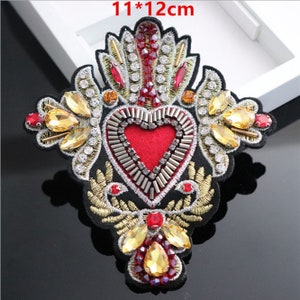 Heart Embroidery Rhinestone Sequined Applique Patch,Beaded Diamond Heart Patch Supplies for Coat,T-Shirt,Clothing Decorative Appliques Patch