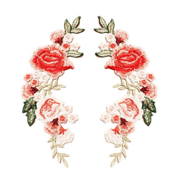A Pair of Embroidered Pink Flower Applique Patch,Vintage Floral Patch for Clothing or Dress Decorative Embroidery Florals Appliques