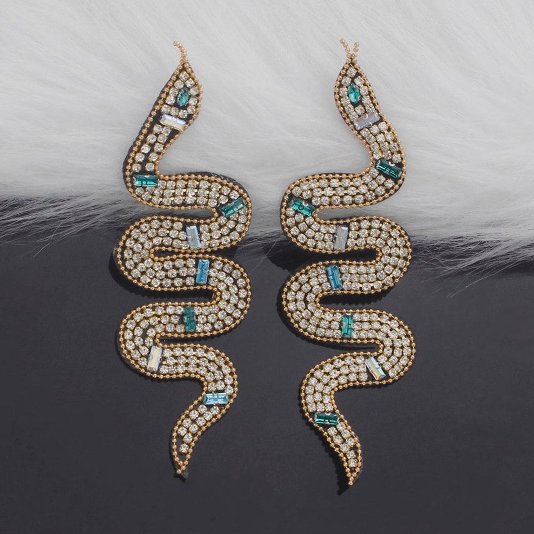 A Pair Embroidery Beaded Snake Sequined Applique Patch,rhinestone ...