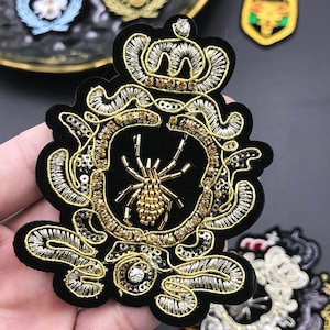 Delicate Gold Crown Spider Embroidered Applique Patch,Embroidery Spider Patch for Clothing or Dress,Decorative Embroidery Appliques Patches