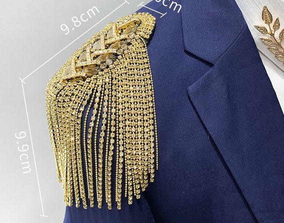 A Pair Of Gold Tassels Epaulet, Handmade Epaulets, Silver Studs Shoulder  Pad, Shoulder Embellishment, Costume Epaulets - Yahoo Shopping