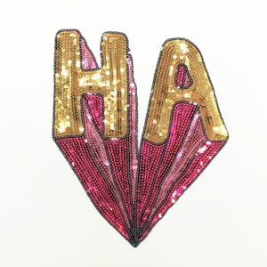 Parche de aplique con lentejuelas 3D con letras HA, parche de lentejuelas, suministros de parches de lentejuelas para abrigos, camisetas y decoración de disfraces