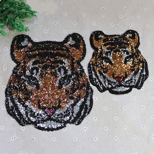 Large Tiger Head Sequined Applique Patch,Paillette Patch,Sequins Tiger Patch Supplies for Coat,T-Shirt,Costume Decorative Patches