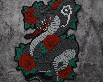 Large Snake Embroidered Iron on Applique Patch,Embroidery Snake Patch for Coat,T-Shirt or Jeans Decorative Embroidery Appliques Patches