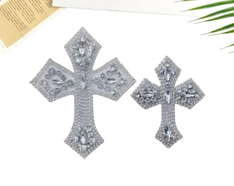 Delicate Cross Embroidery Rhinestone Applique Patch,Beaded Cross Patch Supplies for Coat,T-Shirt,Costume Decorative Appliques Patches