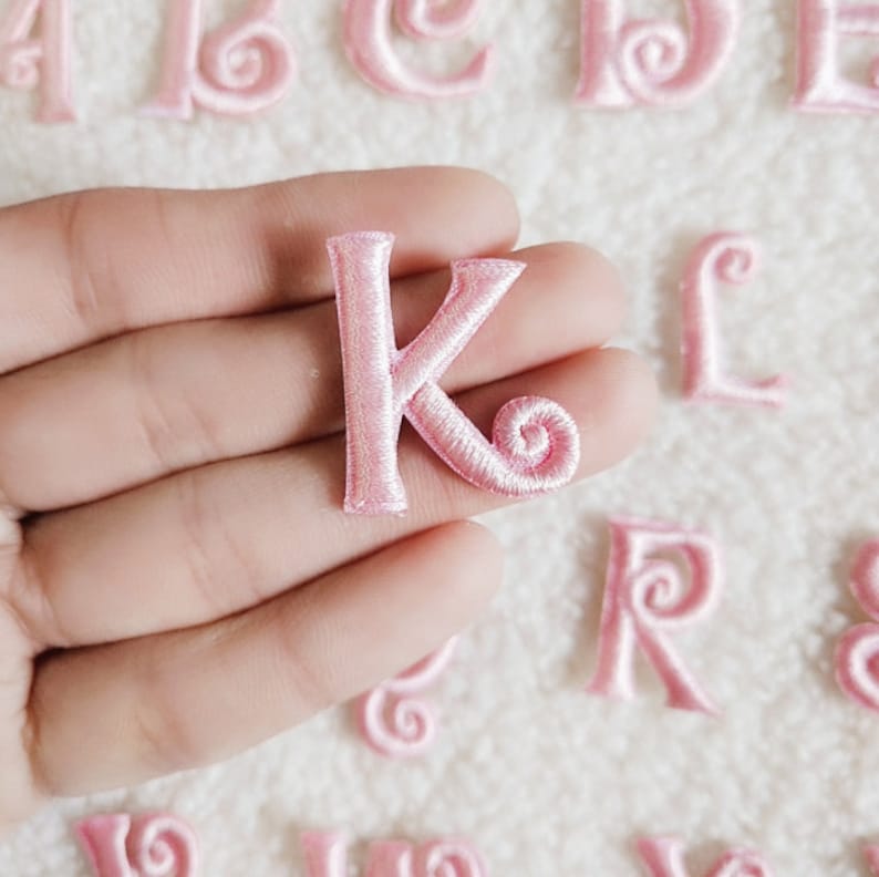Pink or White Embroidery iron on Letter Applique Patch,Iron On Name Letters Patch for T-Shirt or Coat,Decorative Embroidered iron on Patches