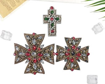 Various Cross Embroidery Rhinestone Applique Patch,Beaded Cross Patch Supplies for Coat,T-Shirt,Costume Decorative Appliques Patches