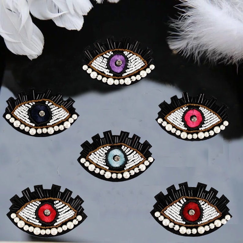 A pair of eye embroidery beaded sequined applique  etsy
