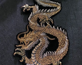 Delicate Dragon Embroidery Sequined Applique Patch,Embroidered Dragon Supplies for Coat,T-Shirt,Costume Embroidered Sequin Appliques Patches