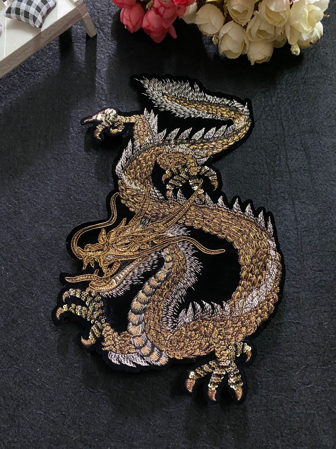 Delicate Dragon Embroidery Sequined Applique PatchEmbroidered Etsy