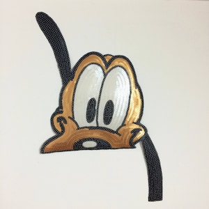 Apliques de lantejoulas em formato de cachorro Plutão grande, remendo de lantejoulas, remendo de desenho animado com lantejoulas para casaco, camiseta, traje, apliques decorativos
