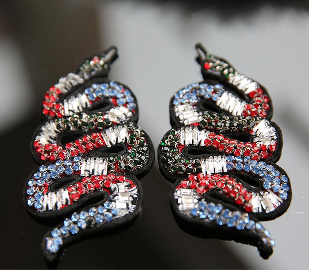 A Pair Embroidery Beaded Snake Sequined Applique Patch,beaded Snakes