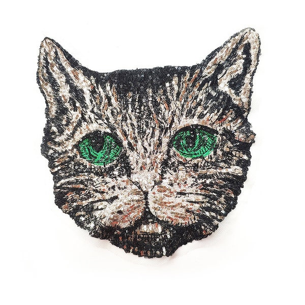 Large Cat Sequined Applique Patch,Paillette Patch,Sequins Cat Patch Supplies for Coat,T-Shirt,Costume Decorative Appliques Patches