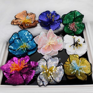 Delicate 3D Beaded Flower Sequined Applique Patch,Sequin Floral Sequins Patch Supplies for T-Shirt,Jeans,Dress Decorative Appliques Patches