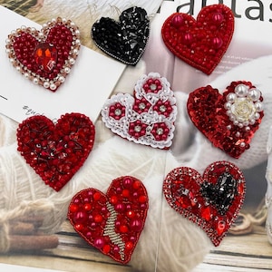 Delicate Heart Embroidery Rhinestone Applique Patch,Beaded Heart Patch Supplies for Coat,T-Shirt,Costume Decorative Applique Patches