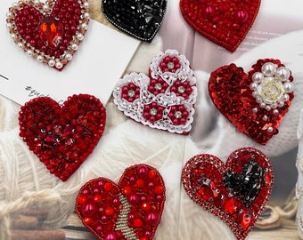 Parche de apliques de diamantes de imitación con bordado de corazón delicado, suministros de parche de corazón con cuentas para abrigo, camiseta, parches de apliques decorativos para disfraces