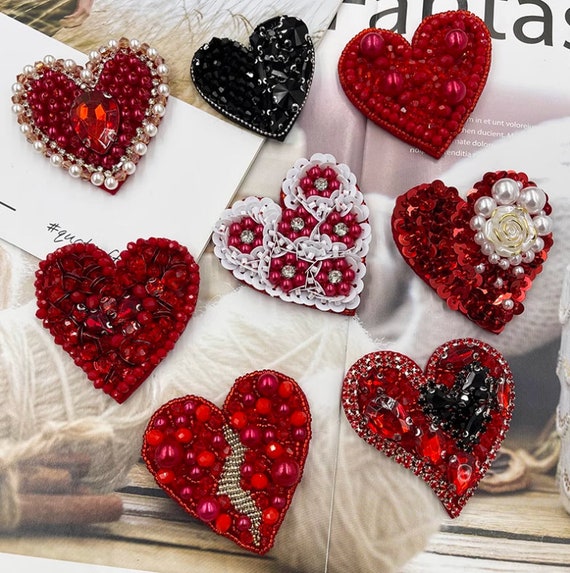 Delicate Heart Embroidery Rhinestone Applique Patch,beaded