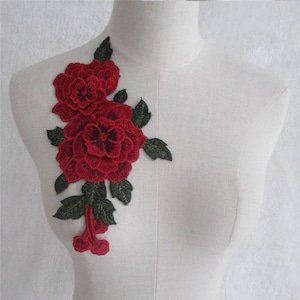 Delicate Embroidered Red Floral Applique Patches,Vintage Flower Patch for Clothing or Dress,Decorative Embroidery Floral Appliques