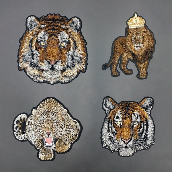 Tiger or Lion Embroidered Iron on Applique Patch,Embroidery Tiger Patches for T-shirt,Jeans or Coat Decorative Embroidery Appliques Patches