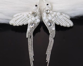 A Pair of Embroidery Birds Beaded Applique Patch,Rhinestone Bird Patch Supplies for Coat,T-Shirt,Costume Decorative Appliques Patches