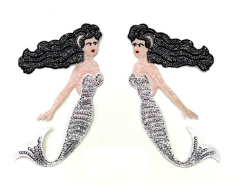 A Pair of Mermaids Sequined Applique Patch,Paillette Patch,Sequins Patch Supplies for Coat,T-Shirt,Jeans Decorative Appliques Patches