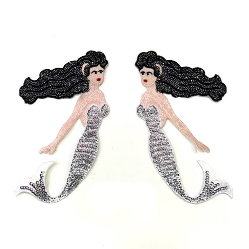 A Pair of Mermaids Sequined Applique Patchpaillette Etsy