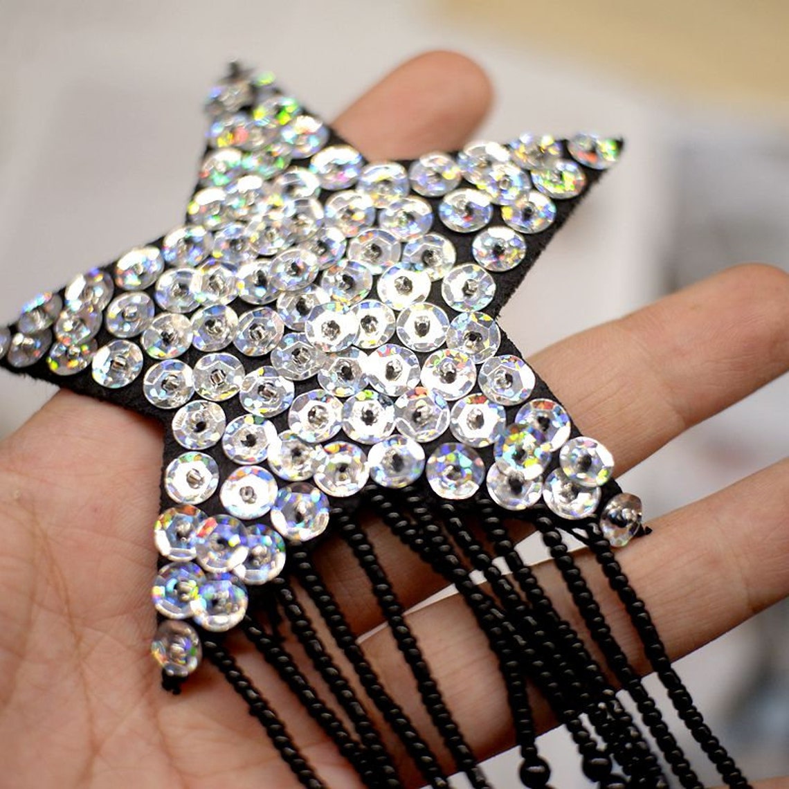 Delicate Embroidery Beaded Star Applique Patchsequined Star Etsy