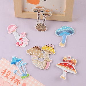 6 Pieces Embroidered Iron On Mushroom Applique Patch,Mushroom Patch for Clothing or Dress Decoration Embroidery Iron on Appliques Patches