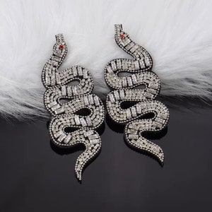 A pair of Silver Snake Embroidery Sequined Beaded Applique Patch,Beaded Snakes Supplies for Coat,T-Shirt,Costume Decorative Applique Patches
