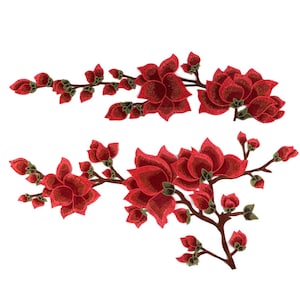 A Pair of Red Embroidered Flower Applique Patch,Vintage Floral Supplies Patch for Clothing or Dress,Decorations Embroidery Flower Appliques