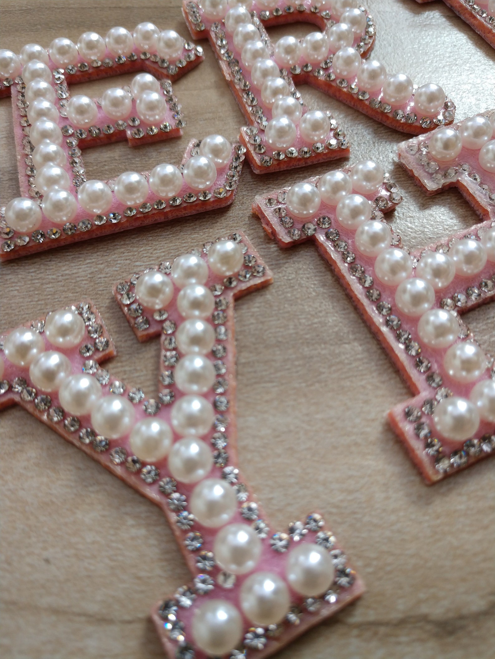 Pink Pearl and Rhinestone Letters Iron on Applique Etsy
