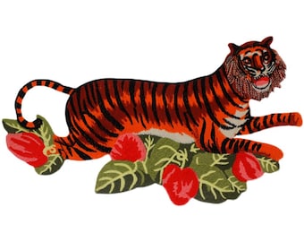 Large Tiger Embroidery Applique Patch,Embroidered Flower Tiger Patch Supplies for Coat,T-Shirt,Jeans,Decorative Appliques Patches