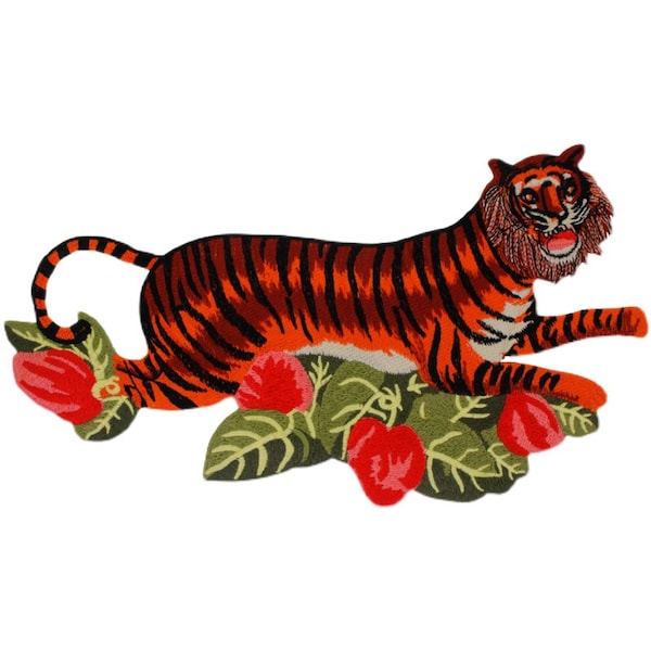 Large Tiger Embroidery Applique Patch,Embroidered Flower Tiger Patch Supplies for Coat,T-Shirt,Jeans,Decorative Appliques Patches