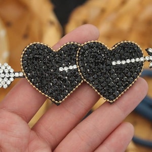 Delicate Heart Embroidery Beaded Applique Patch,Rhinestone Heart Patch Supplies for Coat,T-Shirt,Costume Decorative Applique Patches