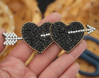 Delicate Heart Embroidery Beaded Applique Patch,Rhinestone Heart Patch Supplies for Coat,T-Shirt,Costume Decorative Applique Patches