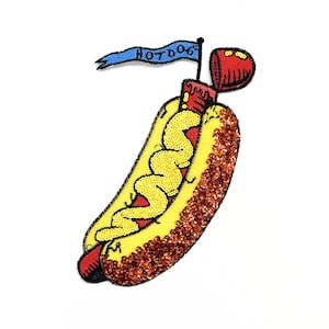 Hot Dog Sequined Applique Patch,Paillette Patch,Sequins hot dog Patch Supplies for Coat,T-Shirt,Jeans Decorative Patches