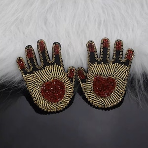 Ein Paar Stickerei Rhinestone Hand Pailletten Applikation Patch, Perlen Hände Patch Zubehör für Mantel, T-Shirt, Kostüm Dekorative Applikationen Patch