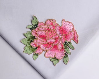 Delicate Embroidered Pink Flower Applique Patch,Vintage Floral Patch for Clothing or Dress Decorative Embroidery Appliques (5 colors)